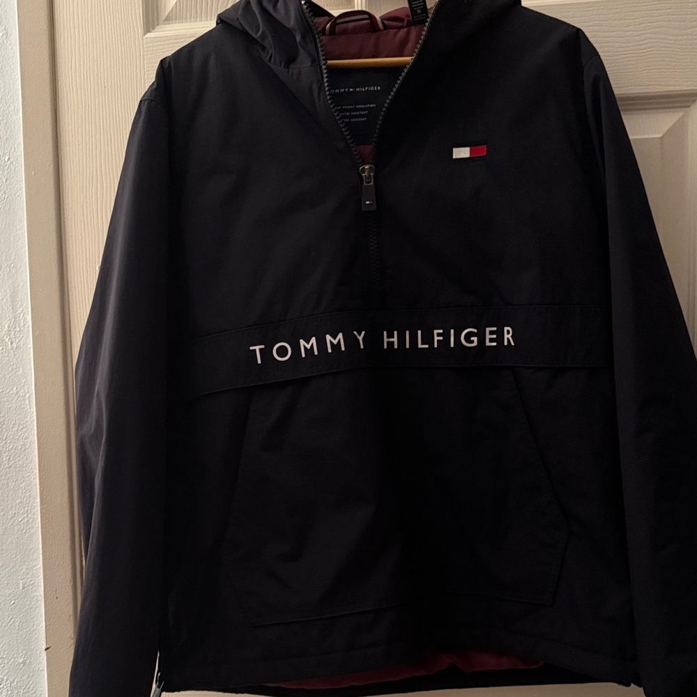 Tommy Hilfiger Black Hooded Windbreaker with Logo